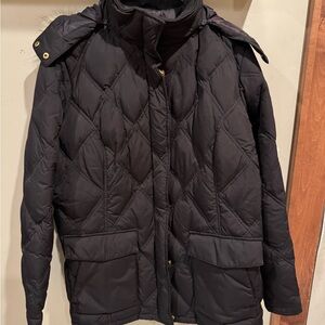 Lands' End Black Quilted Jacket with Hood